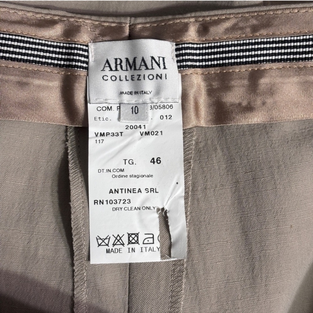 ARMANI COLLEZIONI Tan Mid Rise Flat Front Linen Blend Straight Leg Dress Pants - Picture 6 of 10